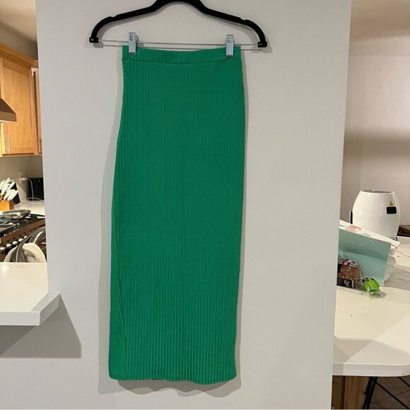 ASOS Design Knot Front Ribbed Kelly Green Midi Skirt Size 4 - Picture 5 of 7